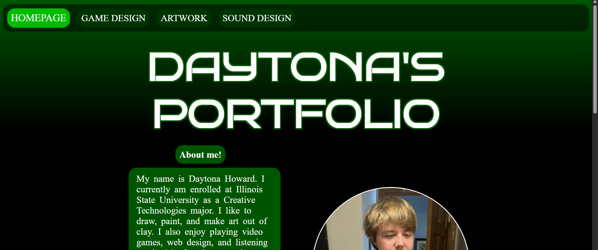 The old homepage view for this website